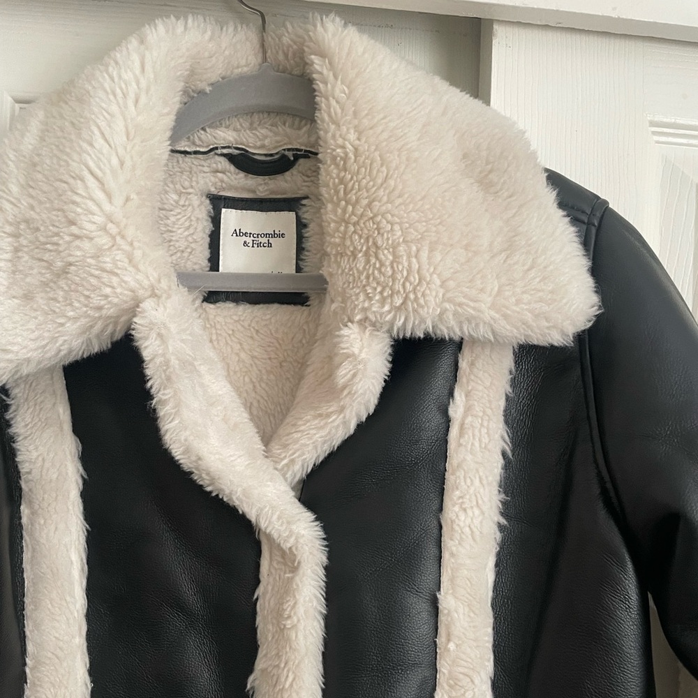Abercrombie & Fitch Womens Black Faux Leather Faux Sterling Coat